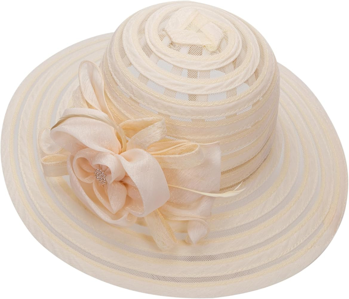 Wide-Brim Kentucky-Organza-Derby-Hat for Women Lady Tea Party Fascinators Cap Church Wedding Cap ... | Amazon (US)