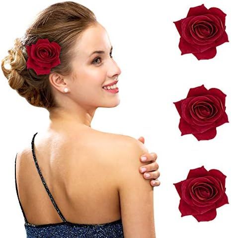 FIOBEE 2.75" Rose Hair Clip Flower Hairpin Rose Brooch Floral Clips for Woman Girl Party Wedding Pac | Amazon (US)