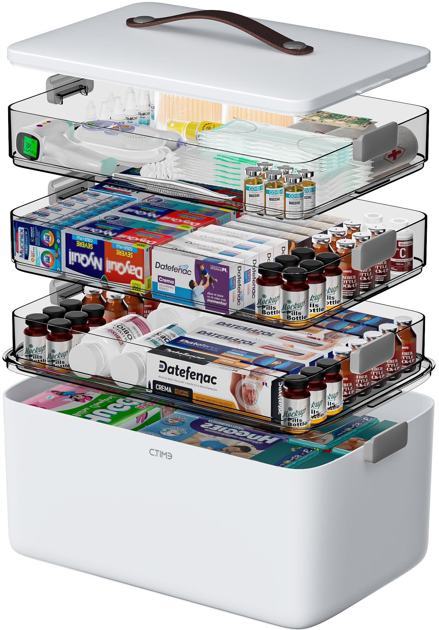 CTIME 4-Tier XL Medicine Organizer - Portable Medicine Cabinet with Leather Handle, Empty First A... | Amazon (US)