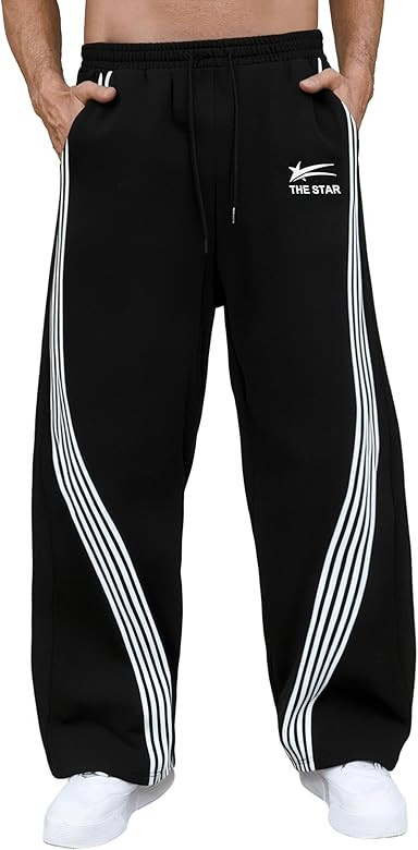 GORGLITTER Men's Wide Leg Baggy Sweatpants Y2k Striped Side Drawstring Waist Track Pants with Poc... | Amazon (US)