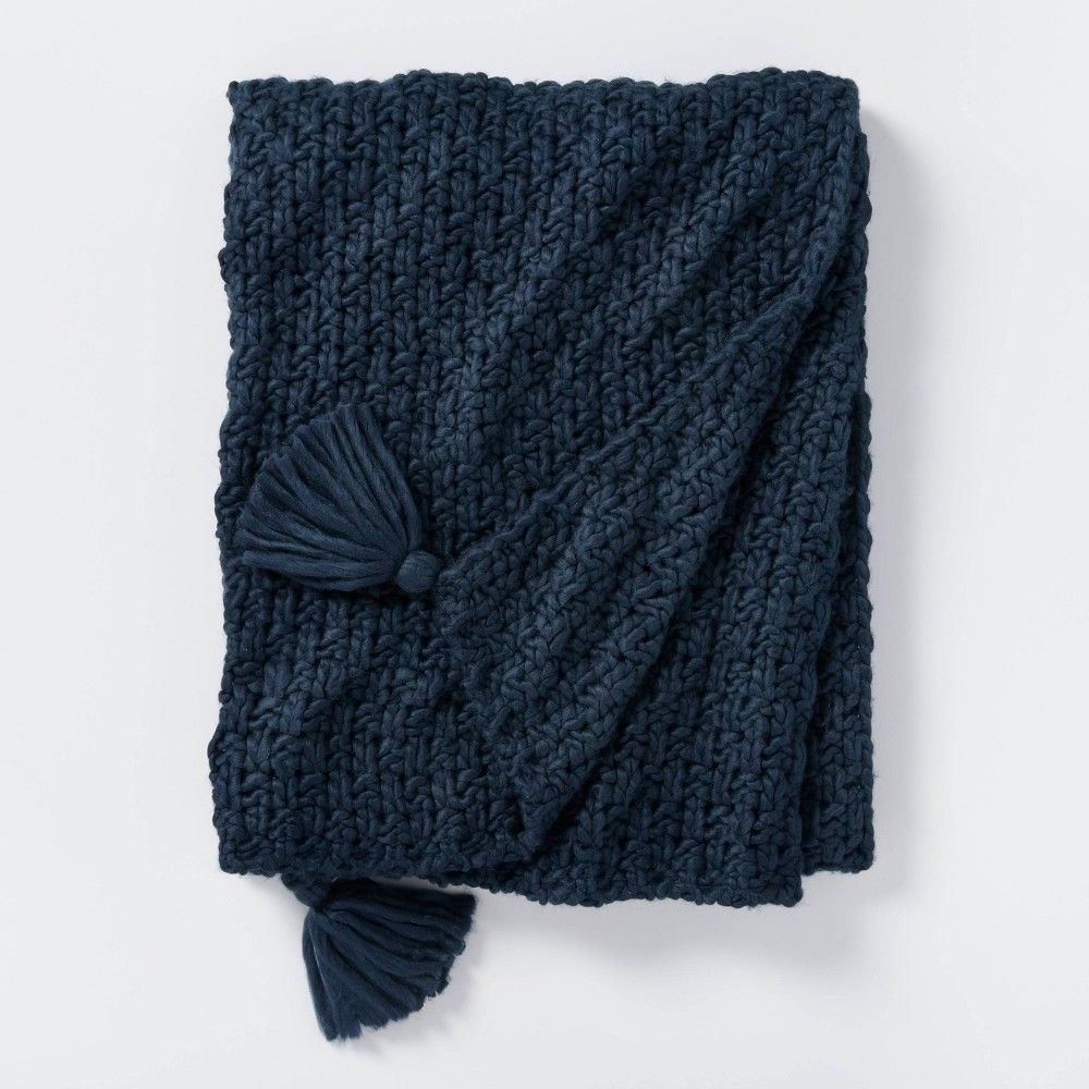Chunky Knit Throw Blanket Navy - Threshold designed with Studio McGee | Target