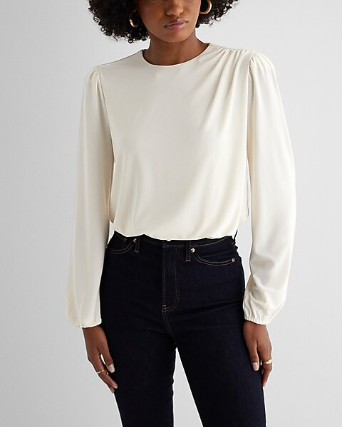 Skimming Crew Neck Puff Sleeve Bodysuit | Express
