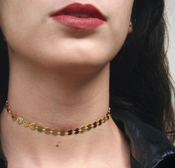 Gold Coin Choker | Gold Choker, Gold Plated Choker Gold Coin Necklace, Thin Choker, Dainty Choker, G | Etsy (US)