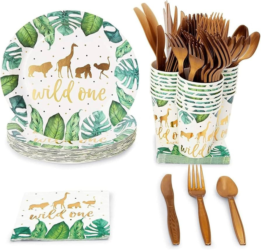 Sparkle and Bash 144 Piece Wild One Party Supplies for First Birthday Decorations with Safari Pla... | Amazon (US)