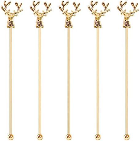 Mewuthede Swizzle Sticks,5 Pcs Stainless Steel Reusable Deer Head Shape Cocktail Stirrer Coffee B... | Amazon (US)