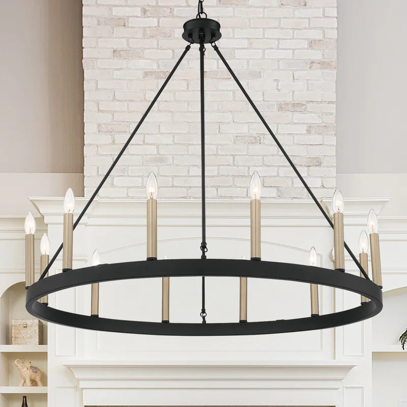 Clairan 12 - Light Candle Style Wagon Wheel Chandelier with Wood Accents | Wayfair North America