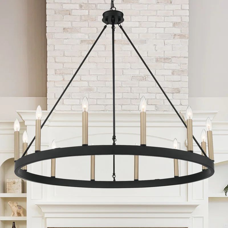 Clairan 12 - Light Candle Style Wagon Wheel Chandelier with Wood Accents | Wayfair North America