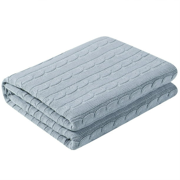Soft Warm 100% Cotton Cable Knitted Throw For Couch Throw Blanket ,60 x 78 Inch,Pale Blue | Walmart (US)