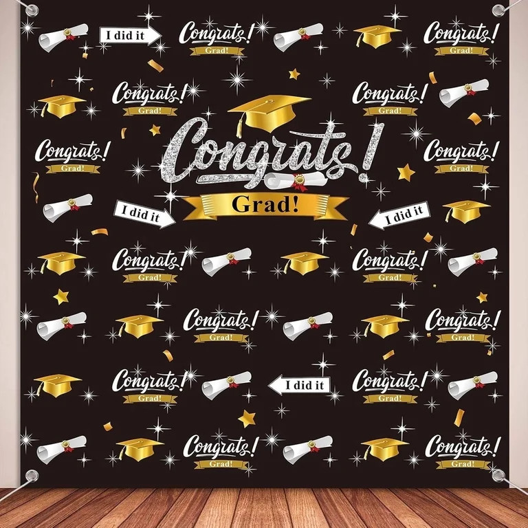 6X6FT Step And Repeat Congrats Grad Backdrop Graduation Party Decorations Fabric Congratulate Gra... | Walmart (US)