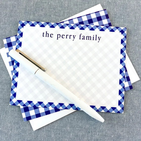 Personalized Stationery, Custom Navy Blue Gingham Stationery Set, Monogrammed Stationary, Note Ca... | Etsy (US)