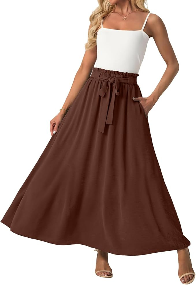 Lepunuo Womens Maxi Skirts Casual Boho Elastic High Waisted Flowy Long Skirts Trendy Floral Cute ... | Amazon (US)