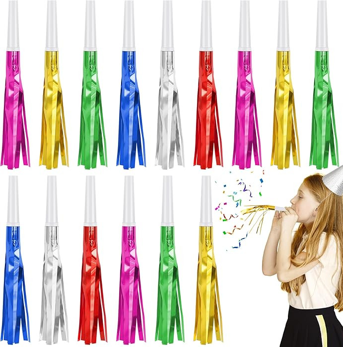24 Pcs Glitter Noise Makers Metallic Fringed Party Blower for Adults Birthday Graduation New Year... | Amazon (US)