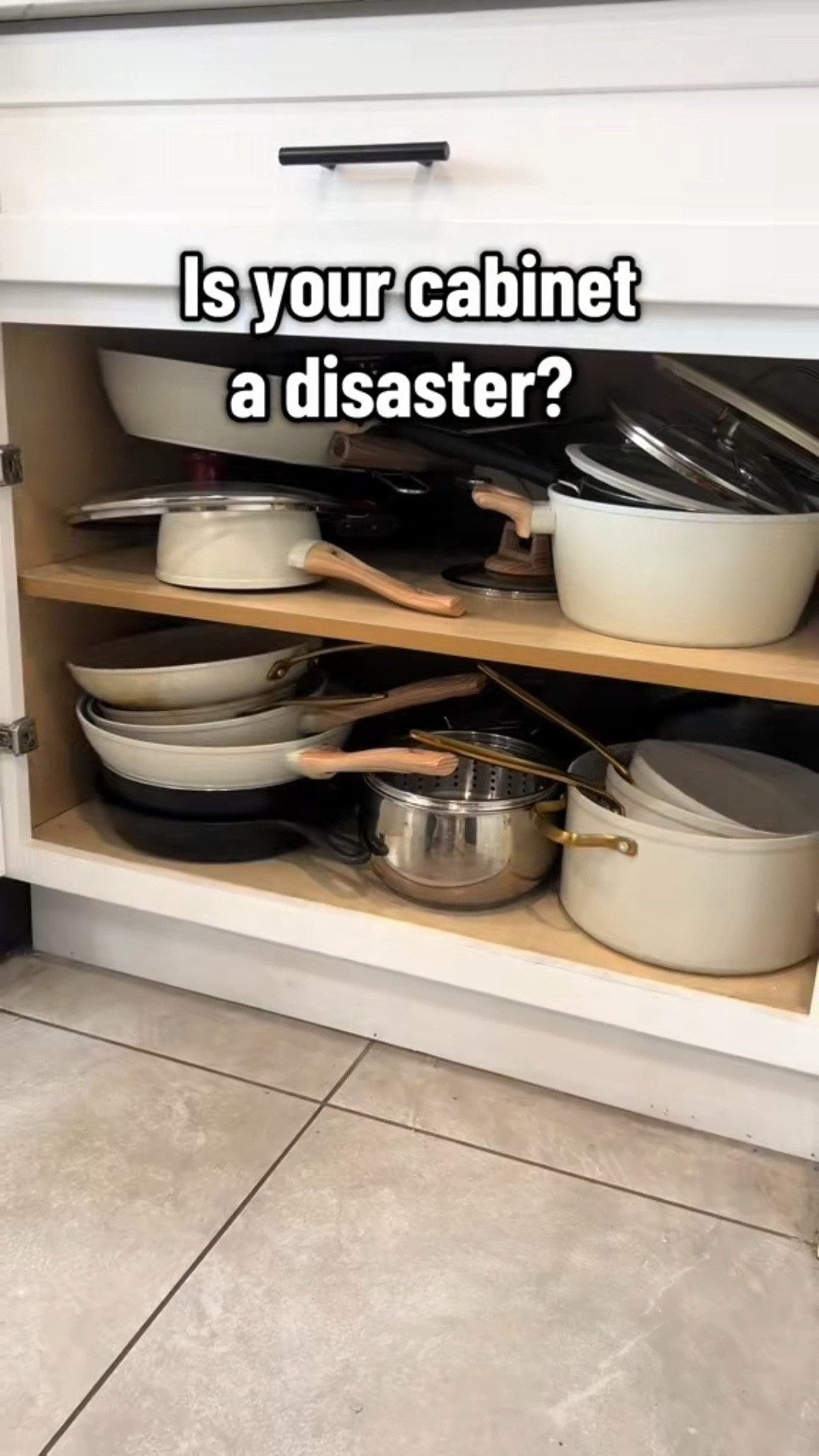 Say goodbye to messy cabinets! This kitchen pots and pans organizer keeps everything neat, accessible, and scratch-free. Perfect for decluttering your space and making cooking stress-free! ✨ #KitchenOrganization #DeclutterYourHome #StorageSolutions #LTKHome #LTKFinds