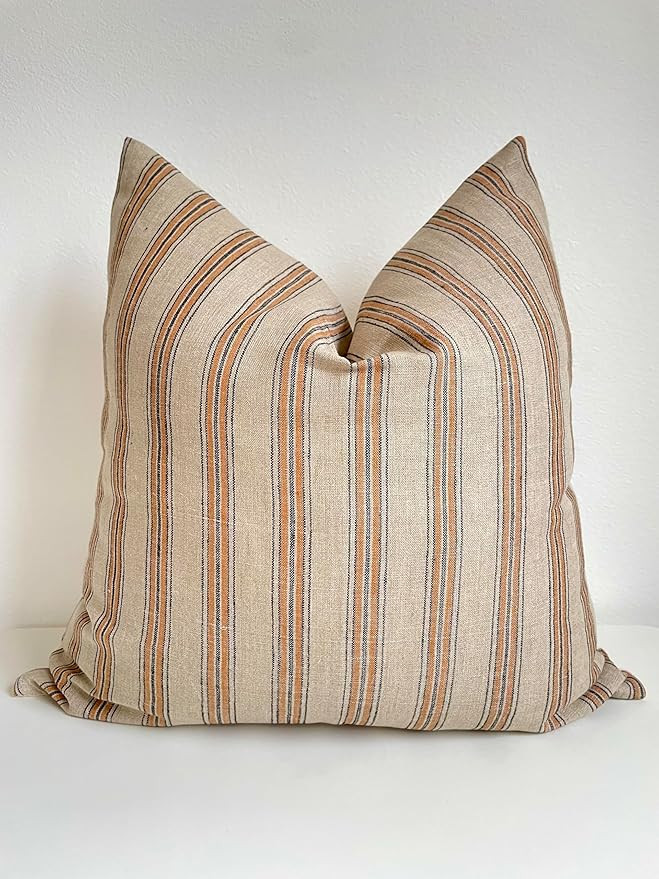 Handwoven Hand Block Print Pure Linen 22x22 Inch Throw Pillow Cover: Handmade Vintage Cushion Cov... | Amazon (US)