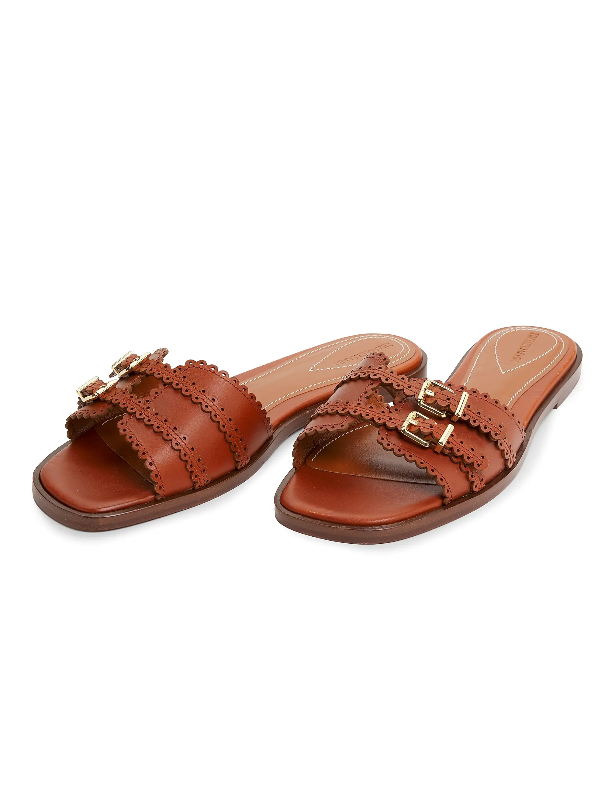 Zimmermann Goldie Buckle-Detail Leather Slide Sandals | Saks Fifth Avenue | Saks Fifth Avenue