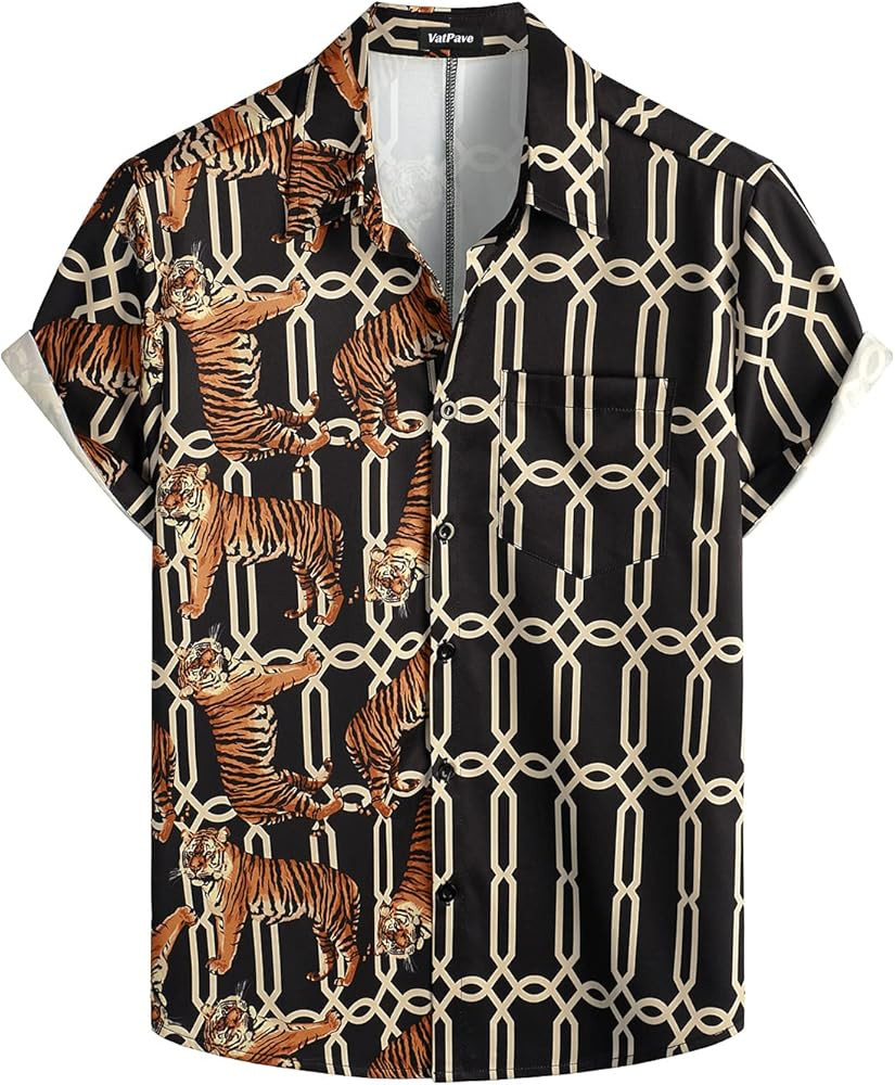 VATPAVE Mens Hawaiian Flamingo Shirts Casual Tropical Short Sleeve Button Down Shirt Summer Beach... | Amazon (US)