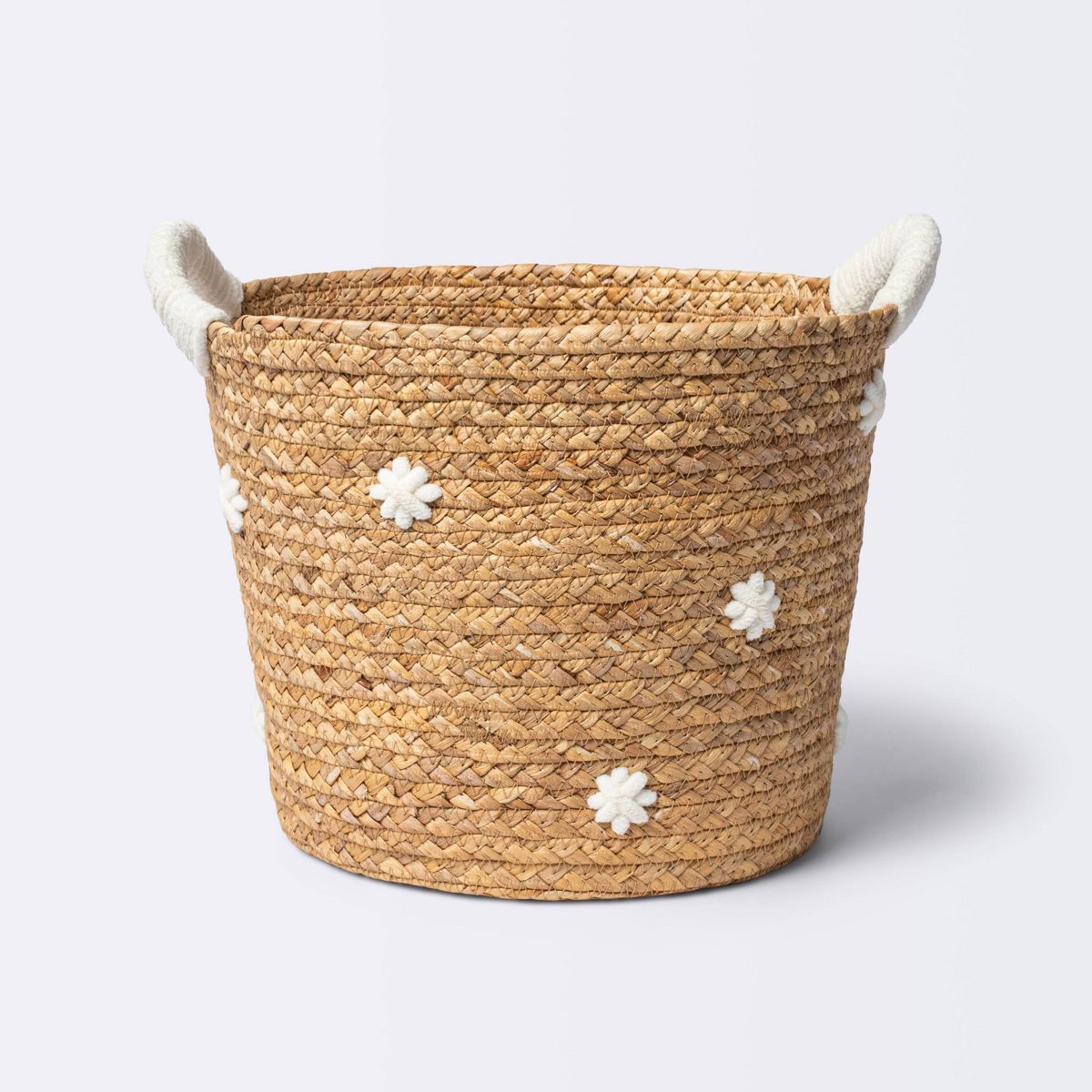 Braided Water Hyacinth with Tufted Embroidery Medium Round Storage Basket - Cloud Island™ | Target