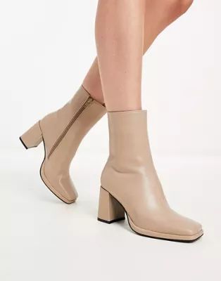 Truffle Collection block heel square toe ankle boots in taupe | ASOS (Global)