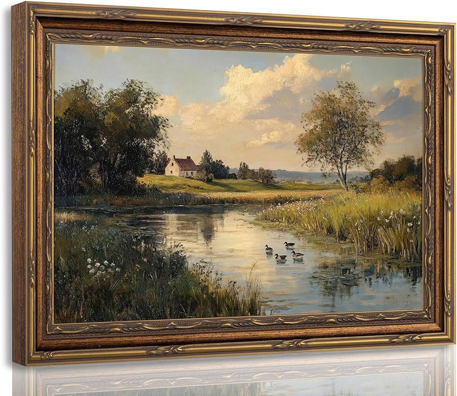 YVSRLX Framed Vintage Landscape Wall Art, 12x16 Inch Countryside Lake Decorative Print with Retro... | Amazon (US)