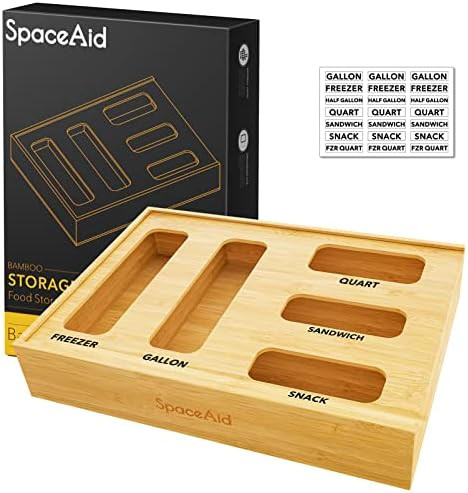 SpaceAid Bag Storage Organizer for Kitchen Drawer, Bamboo Organizer, Compatible with Gallon, Quart,  | Amazon (US)