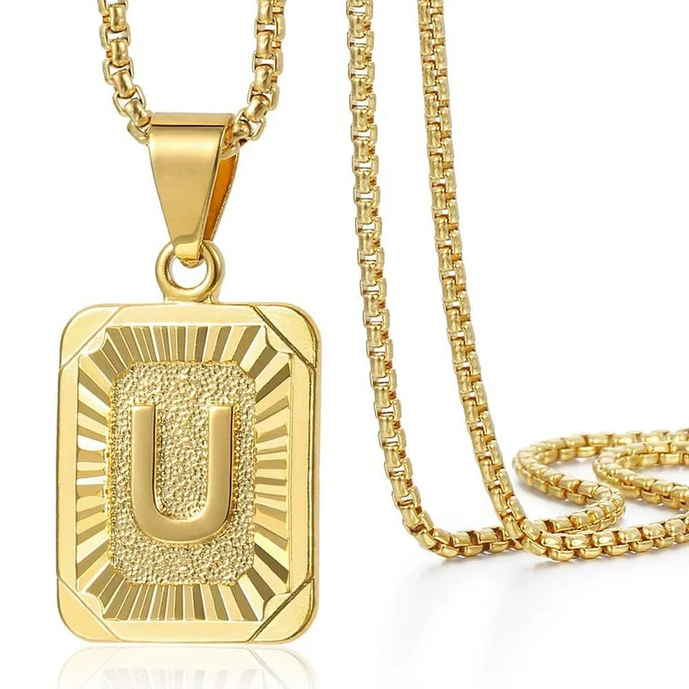 Letter A-Z 14K Gold Filled Pendant Necklace Box Link Chain Jewelry for Mens Womens | Walmart (US)