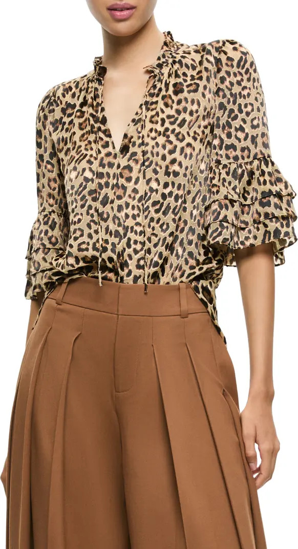 Alice + Olivia Willa Leopard Print Tiered Sleeve Top | Nordstrom | Nordstrom