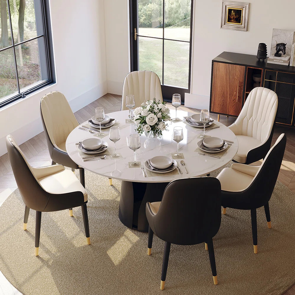 Vera Modern 5/7 Pieces Dining Room Sets, Pre-Assembly Round Dining Table Sets, Matte Sintered Sto... | Wayfair North America