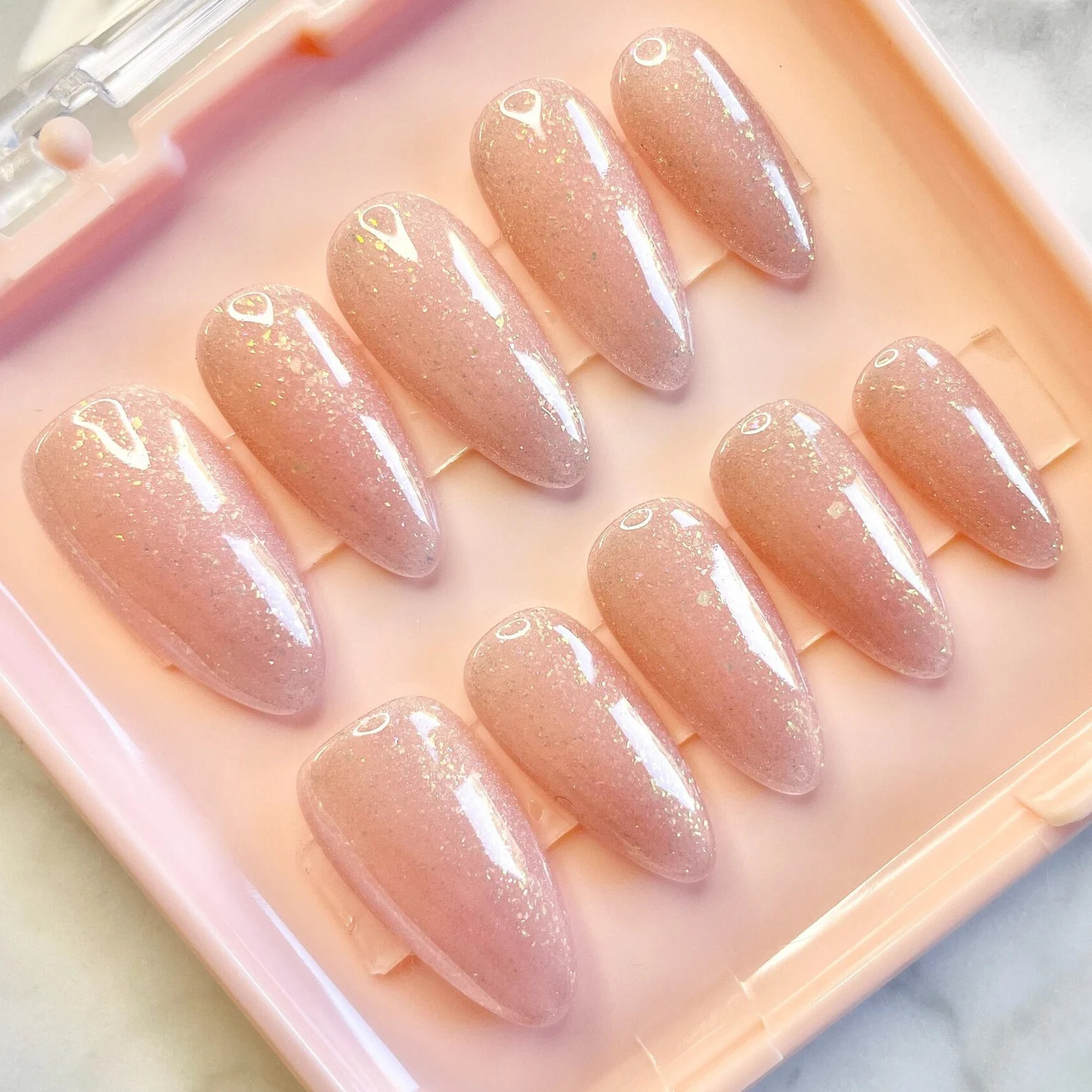 Pink Cat Eye Nails, Shiny Glitter Nails, Almond Nails Press On, Press on Nails Almond Medium, Wed... | Etsy (US)