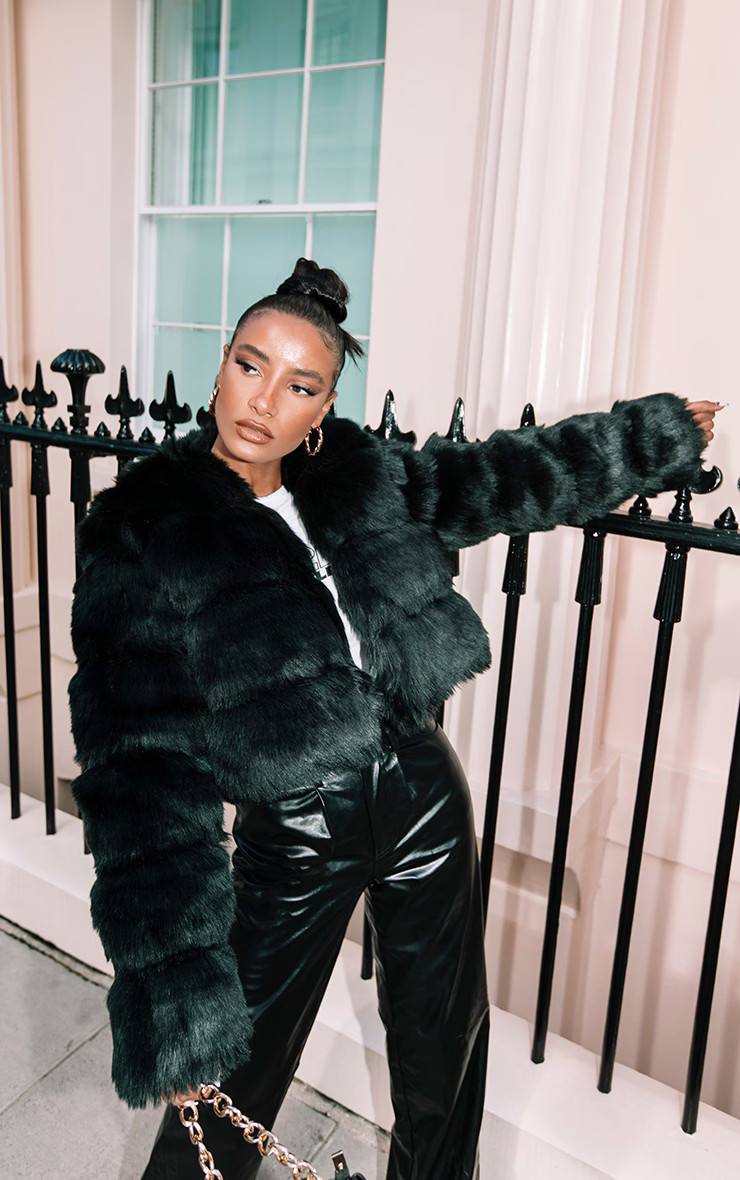Black Cropped Faux Fur Bubble Coat | PrettyLittleThing US