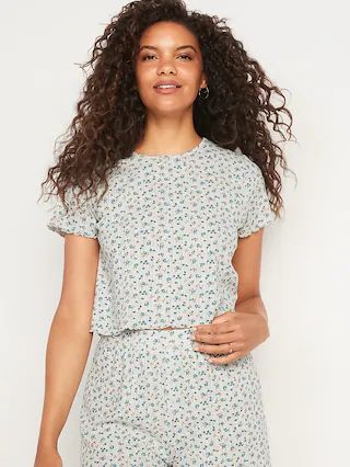 Short-Sleeve Floral Lettuce-Edge Pointelle-Knit Pajama T-Shirt for Women | Old Navy (US)