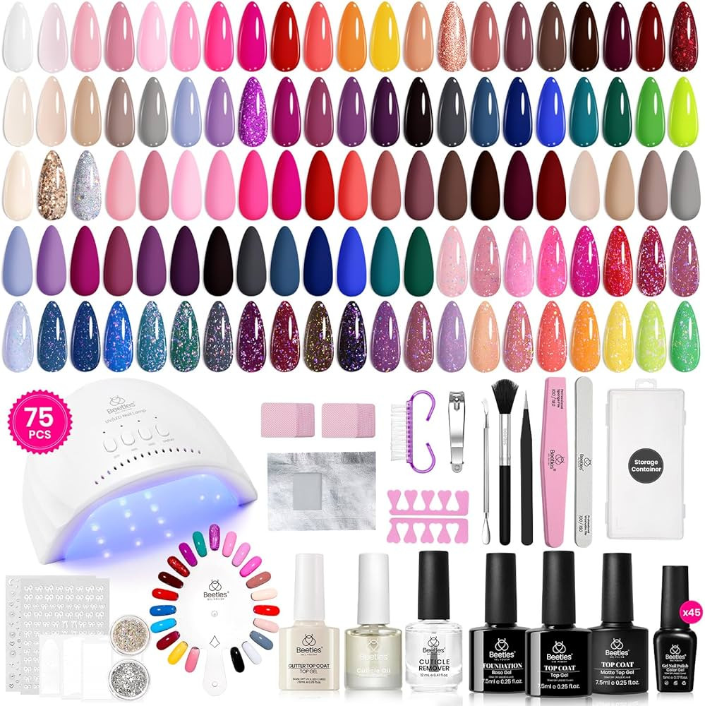 Beetles Gel Nail Polish Kit with U V Light-75PCS Chic Outfits 45 Colors Gel Polish Starter Kit,So... | Amazon (US)
