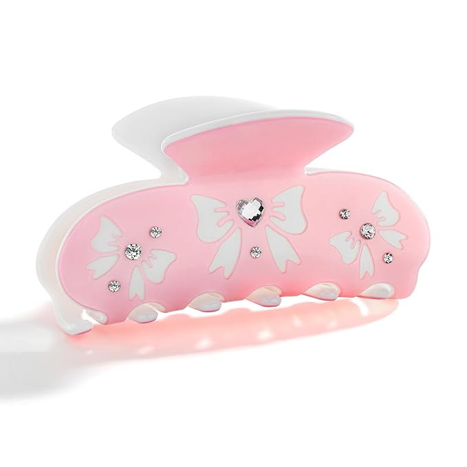 LILIE&WHITE Acrylic Bow Hair Clips For Women Pink Claw Clips With The Rhinestone Pattern In White... | Amazon (US)