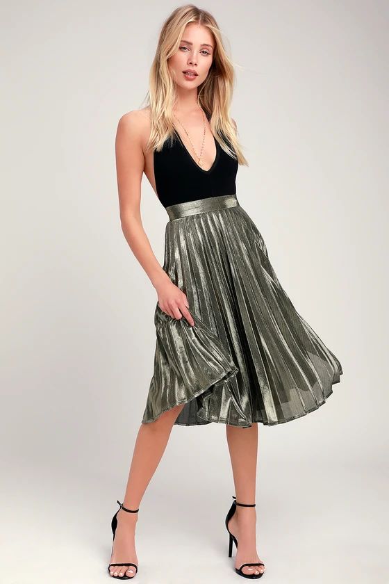 Star Shine Gold Pleated Midi Skirt | Lulus (US)