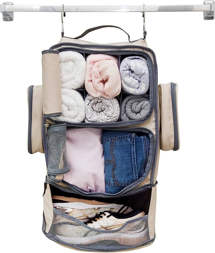 Hanging Portable Luggage Suitcase Closet Shelving Organizer w/ hooks | For Travel, Camper, RV |Pa... | Amazon (US)