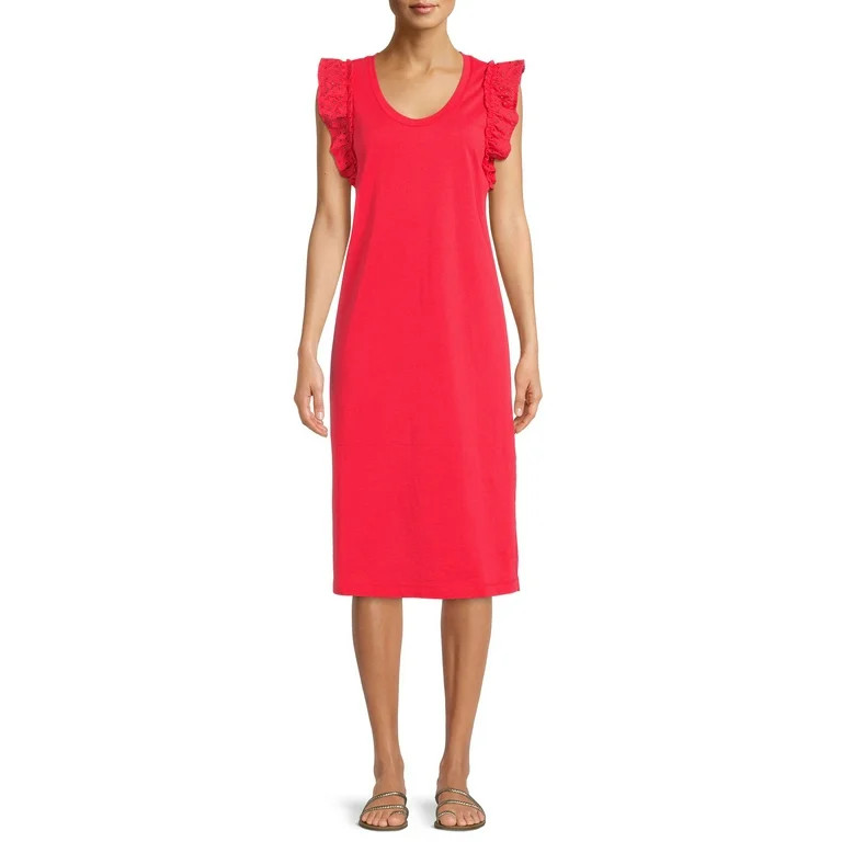 The Get Women's Ruffle Sleeve Shift Midi Dress | Walmart (US)
