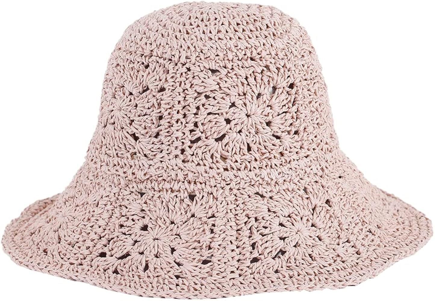 Womens Straw Sun Hat Floral Woven Bucket Hat Fishing Hat Beach Hat Hand Woven Foldable Cap | Amazon (US)