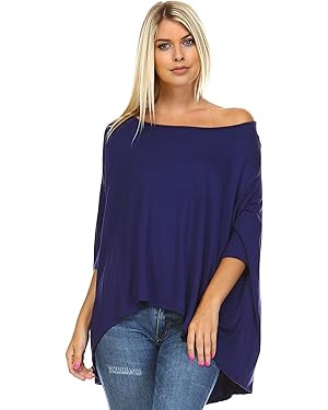 Isaac Liev Women's Tunic Top – Casual 3/4 Batwing Dolman Sleeve Off Shoulder Baggy Oversized Lo... | Amazon (US)