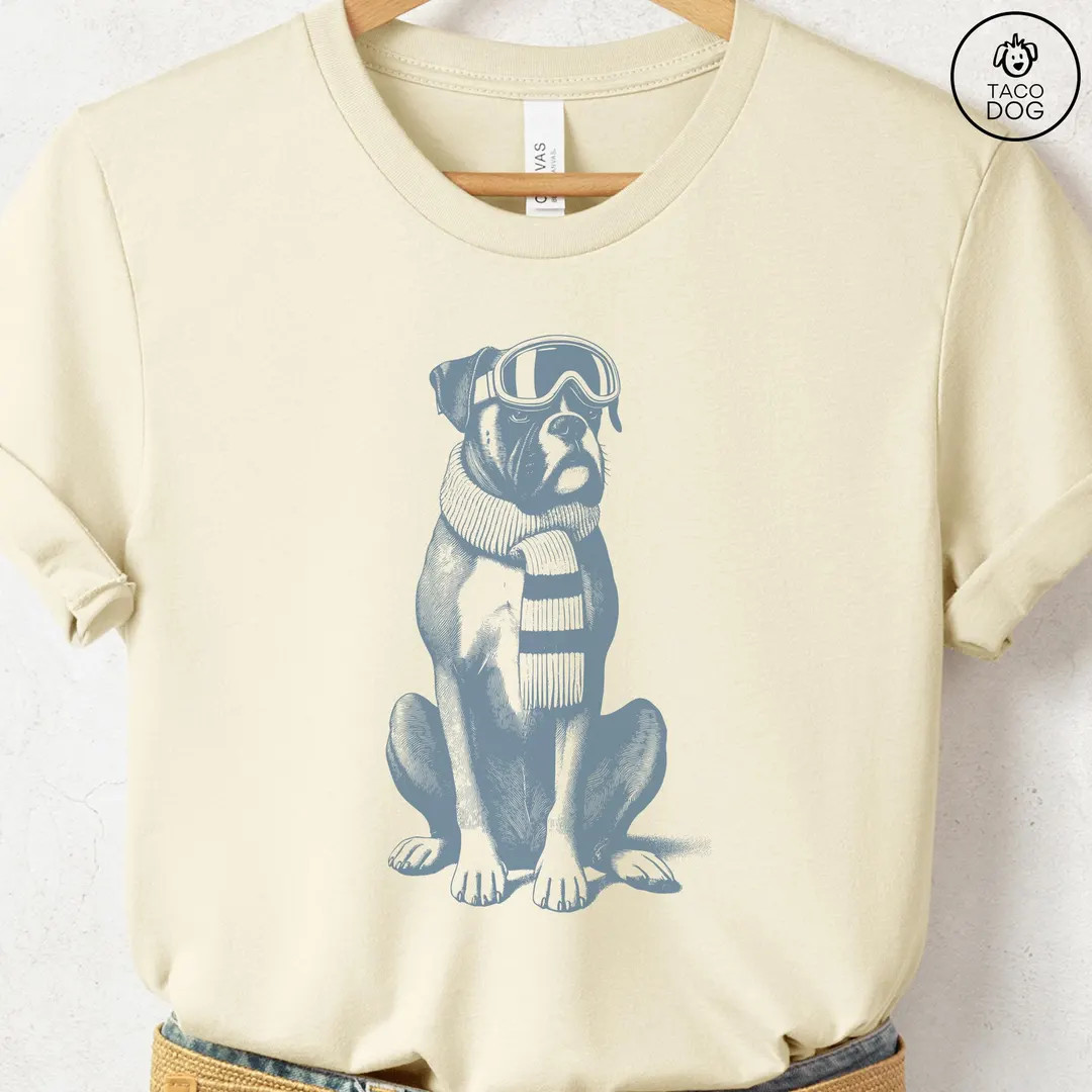 Boxer Vintage Shirt, Funny Retro Winter Sport Style Dog T-Shirt Taco Dog | Etsy (US)