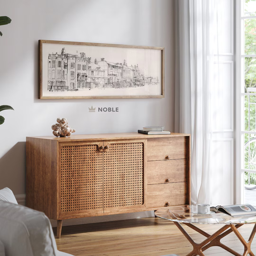 Vintage Cityscape Sketch, Panoramic Wall Art, Neutral Vintage Sketch, Long Painting Wall Art, Nar... | Etsy (US)