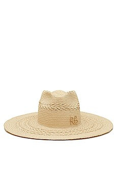 Ruslan Baginskiy Monogram Embellished Wide Brim Fedora Hat in Natural Straw from Revolve.com | Revolve Clothing (Global)