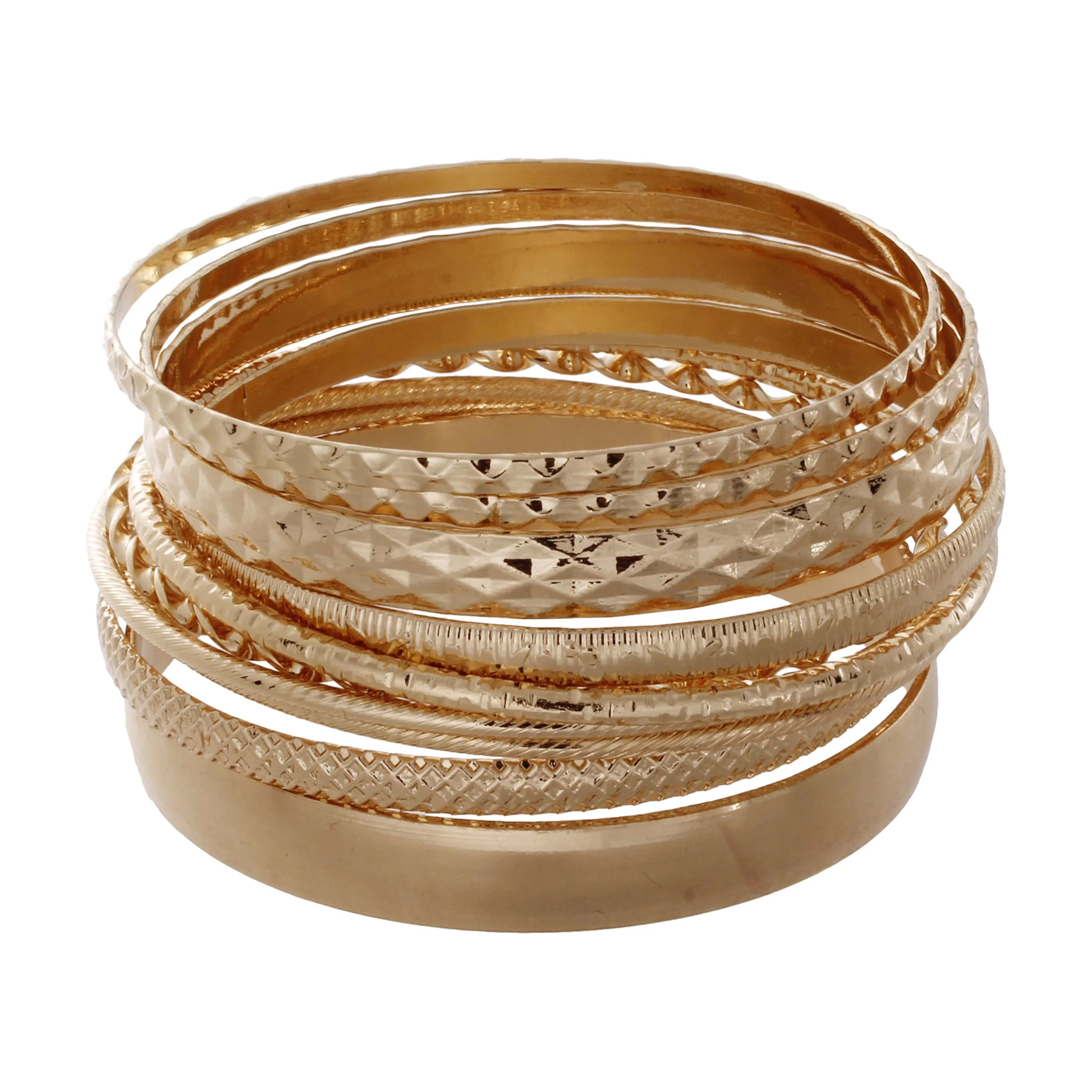 Time and Tru Textured Gold-Tone Bangle Bracelets Fashion Jewelry, Gold-Tone, (10-Inch), [Gift Box... | Walmart (US)