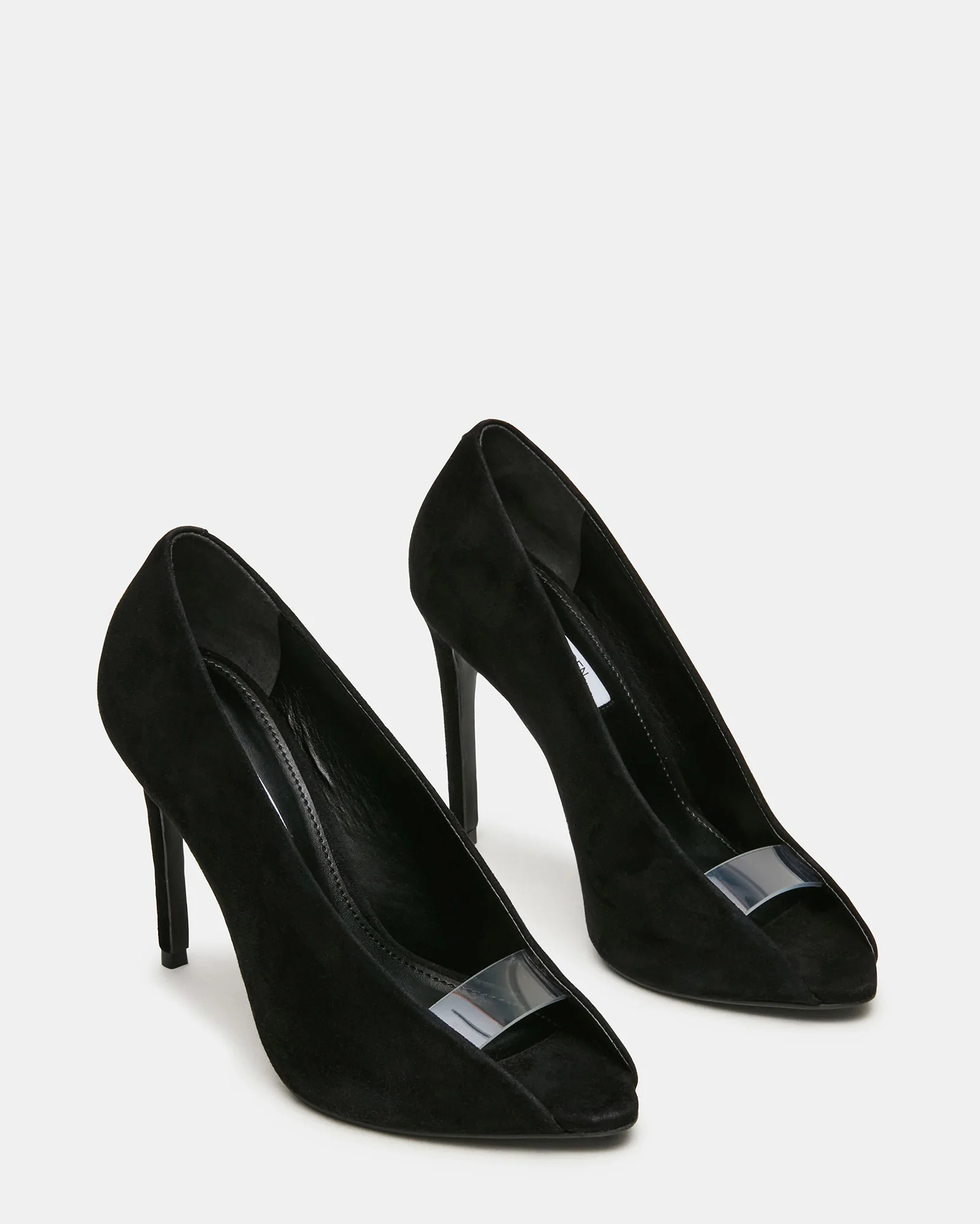 SANTINO Black Suede Open Peep-Toe Stiletto PVC Strap Women's Heel | Steve Madden (US)