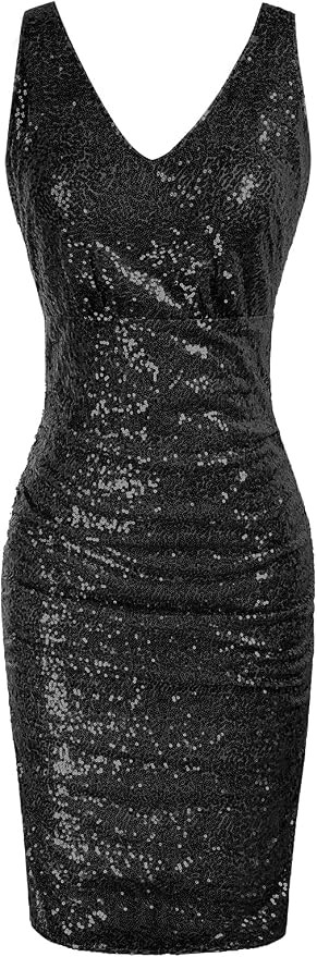 Belle Poque Vintage 50s Sequin Pencil Dress V Neck Glitter Dresses for Women | Amazon (US)