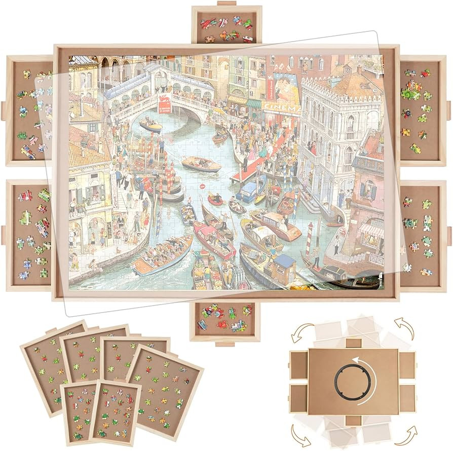 1000 Pieces Rotating Puzzle Board with 6 Drawers,33.3"x25.2" Portable Wooden Jigsaw Puzzle Table ... | Amazon (US)