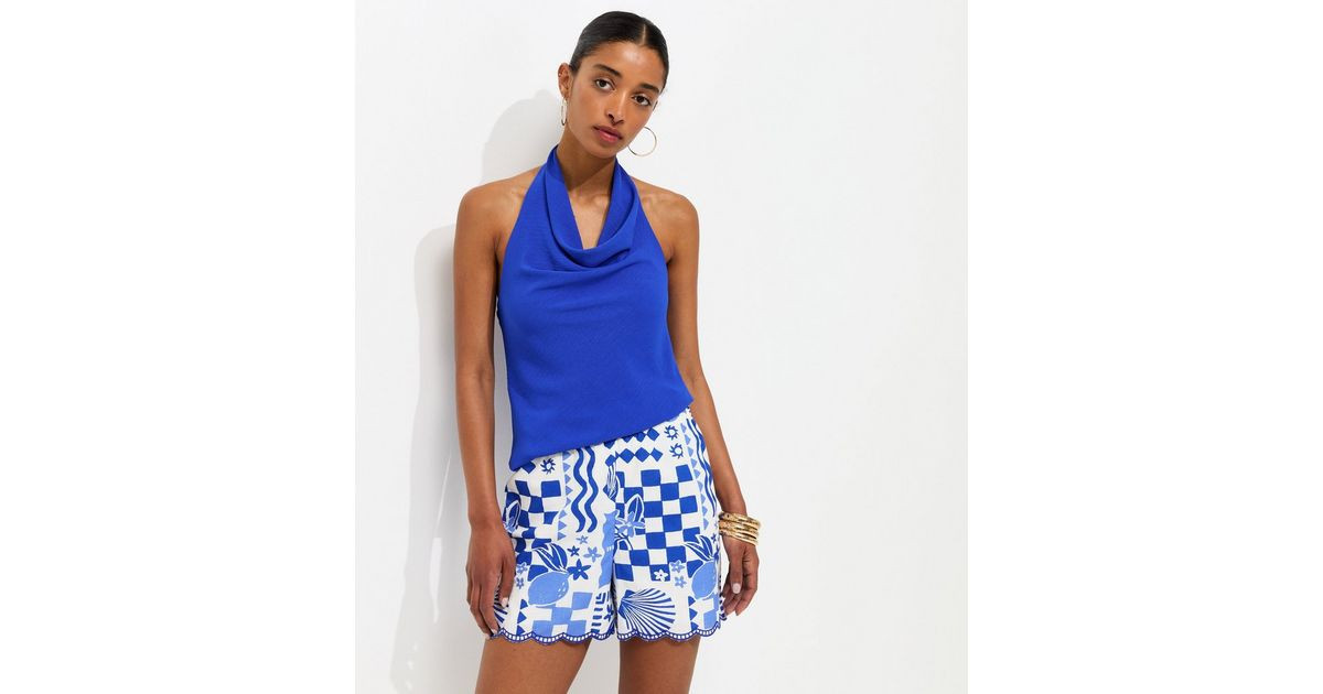 Blue Shell Print Scallop Hem Shorts | New Look | New Look (UK)