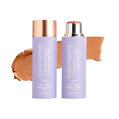 Naked Sundays SPF 50 Mineral Glow Balm – Peptide-Infused Multi-Tasking Blush Stick for Cheeks, Lips & Eyes – Broad Spectrum Mineral Sunscreen with Zinc Oxide – 8g (Bronze) | Amazon (US)