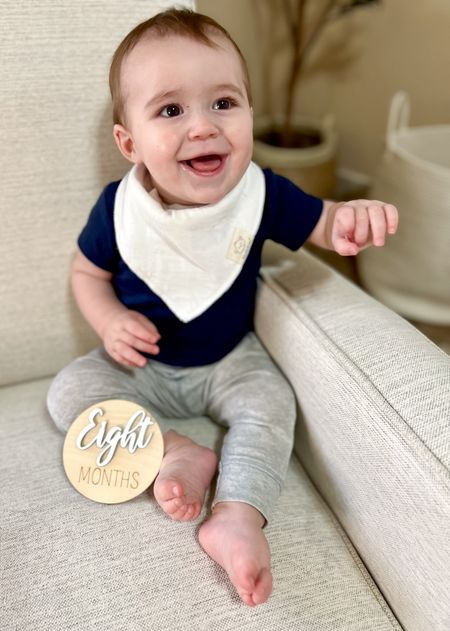 8 months, 8 month old, 8 month old picture, baby boy, bay boy clothes, baby boy outfit, baby onesie, baby bib, baby style, baby boy style 

#LTKSeasonal #LTKfamily #LTKbaby