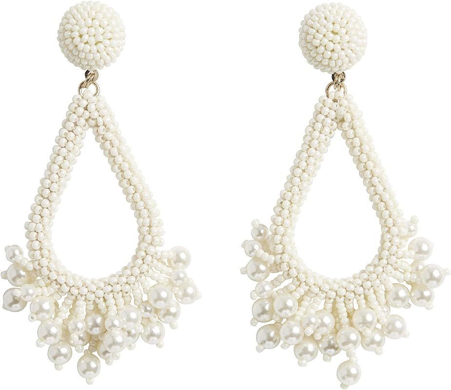 Mud Pie Women's Beaded Teardrop Earring, Cream, One Size | Amazon (US)