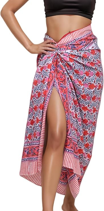 100% Cotton Bikini Sarong Wraps for Women, Indian Hand Block Swimsuit Cover Up Pareo for Beach/Po... | Amazon (US)