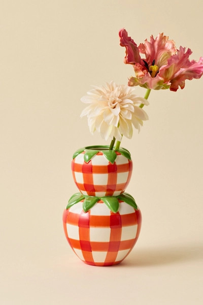 Stacked Strawberry Gingham Ceramic Vase | Urban Outfitters (US and RoW)